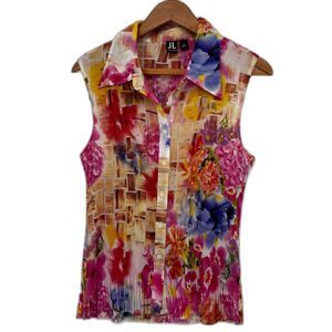 Jennifer Lloyd Sleeveless Plisse Abstract Pleated Summery Blouse Size Large